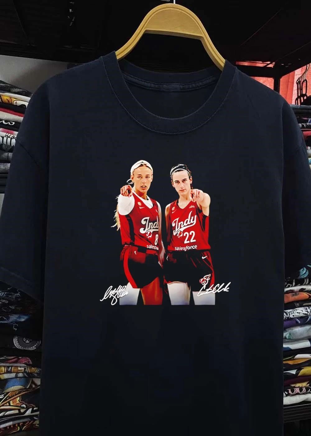 Indiana Fever WNBA Lexie Hull Caitlin Clark Two Basketball Players Pointing Red Jersey Photo shirt