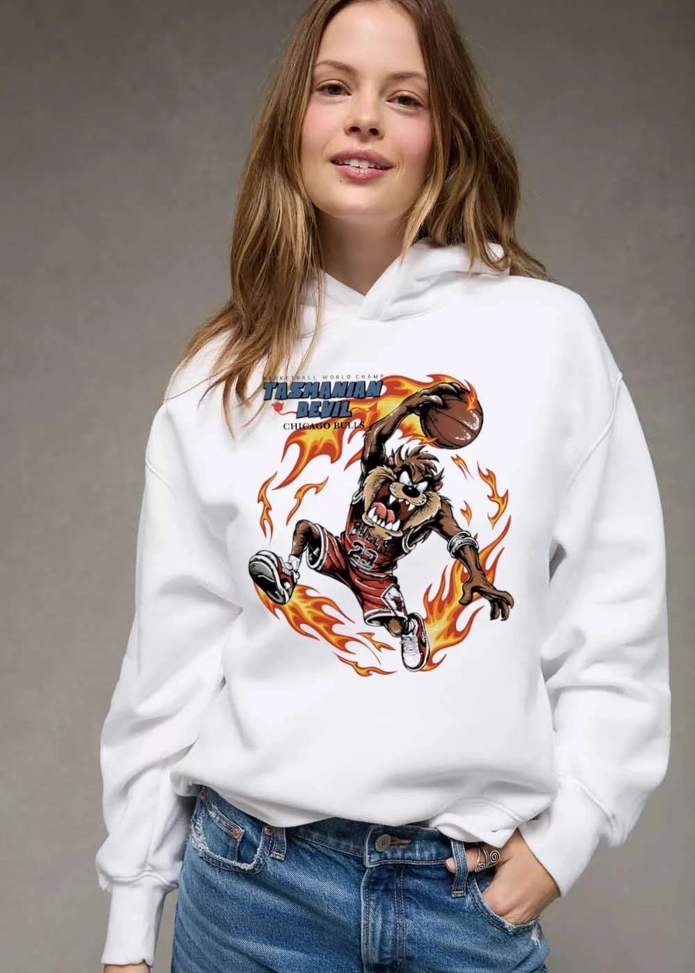 Chicago Bulls NBA Basketball World Champ Tasmanian Devil Cartoon Character Dunking Fire Flames shirt