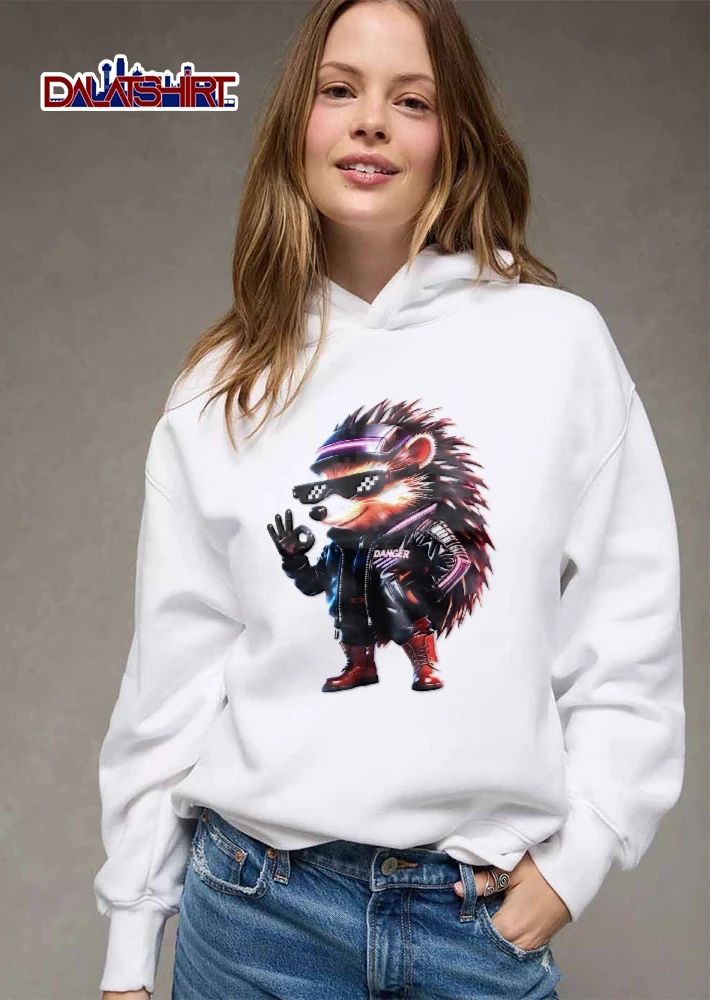 Danger Cartoon Hedgehog Pixel Sunglasses Leather Jacket shirt