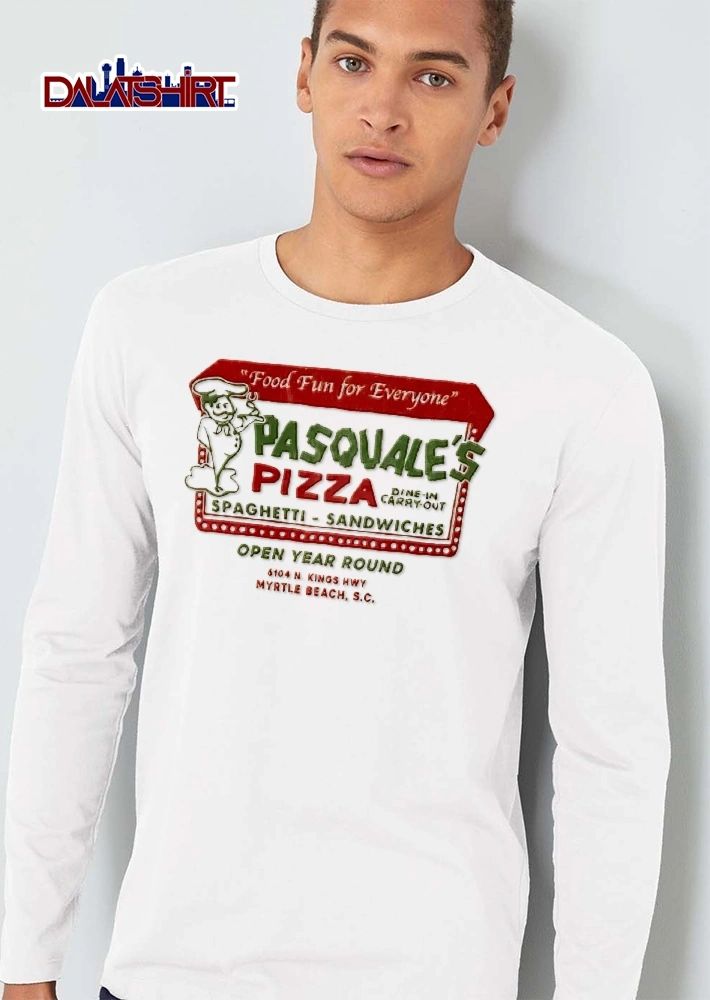 Pasquales Pizza Food Fun For Everyone Spaghetti Sandwiches Myrtle Beach Retro Cartoon Chef Mascot Marquee Sign shirt