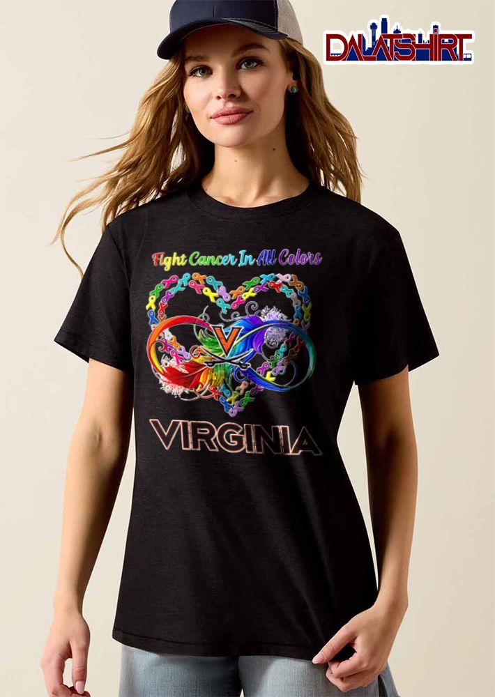 Virginia Cavaliers NCAA Fight Cancer In All Colors Ribbon Heart Rainbow Feather Infinity Symbol shirt