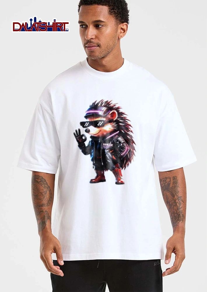 Danger Cartoon Hedgehog Pixel Sunglasses Leather Jacket shirt
