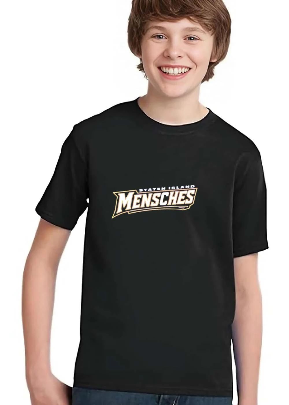 Staten Island Mensches Metallic Gold Outline Text Logo Banner shirt