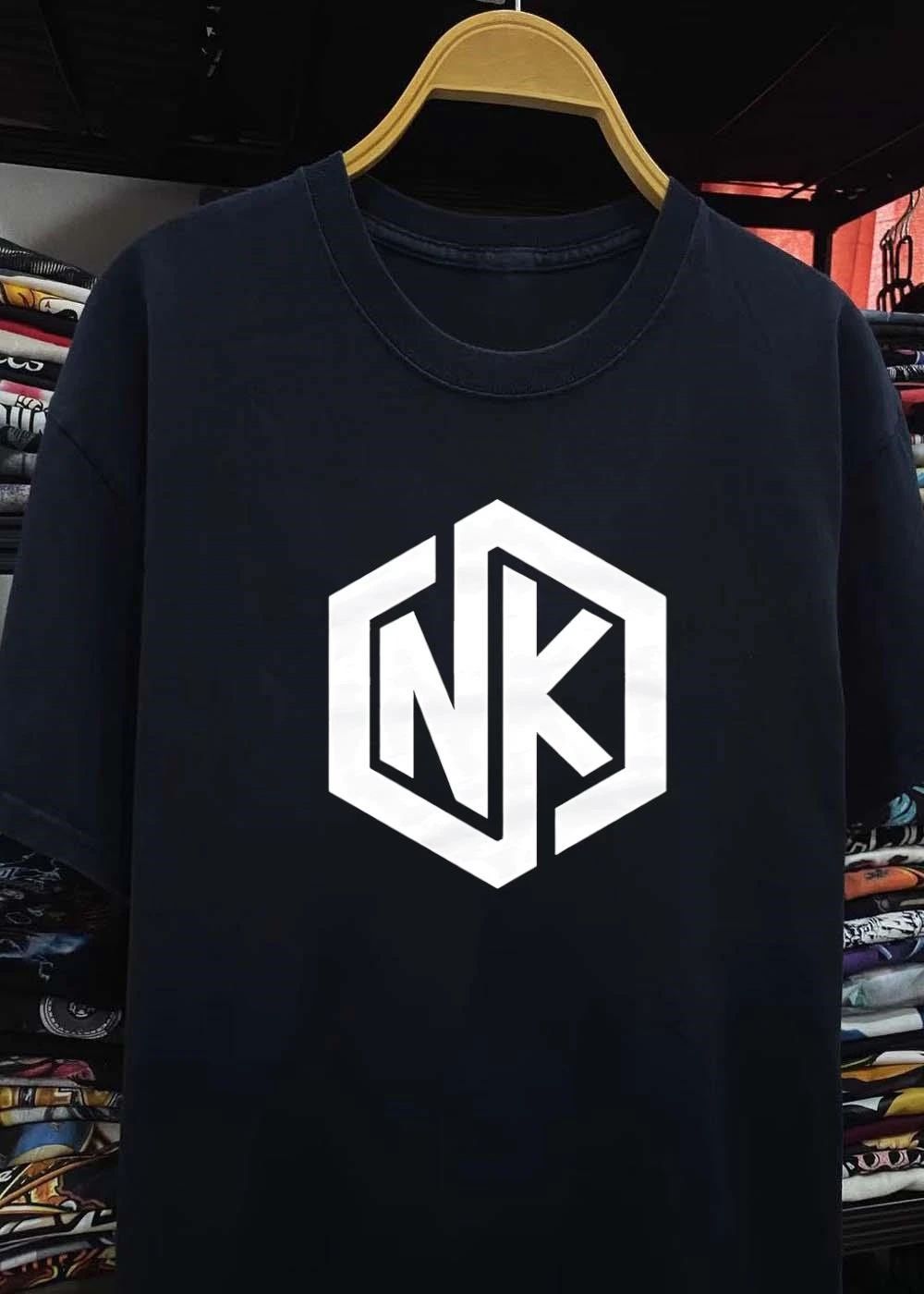NK Logo Minimalist White Marble Effect Unisex Graphic T-Shirt