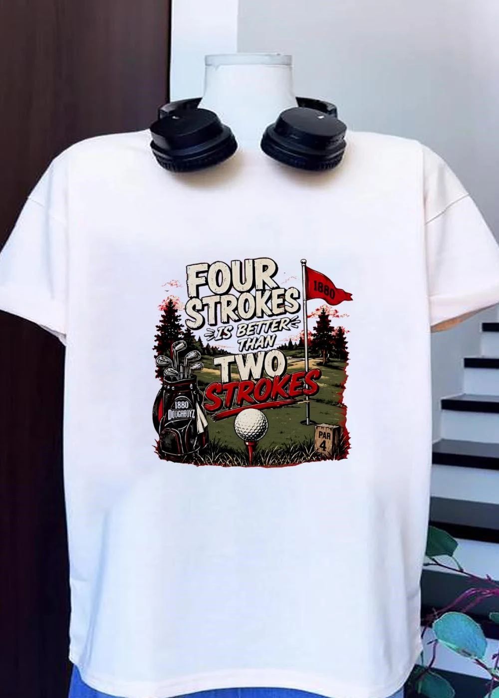 1880 Golf Golfing Four Strokes Is Better Than Two Strokes Doughboyz T-Shirt