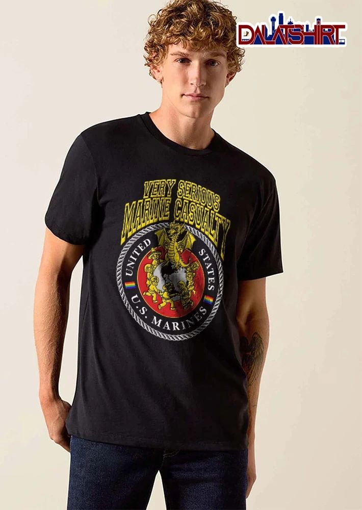 United States US Marines Very Serious Marine Casualty Yellow Dragon Globe Children Rainbow Flag shirt
