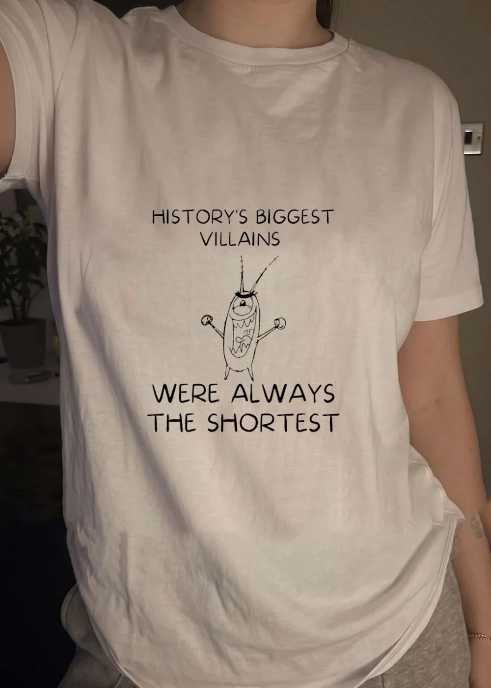 Historys Biggest Villains Were Always The Shortest Plankton Laughing Cartoon Line Art shirt