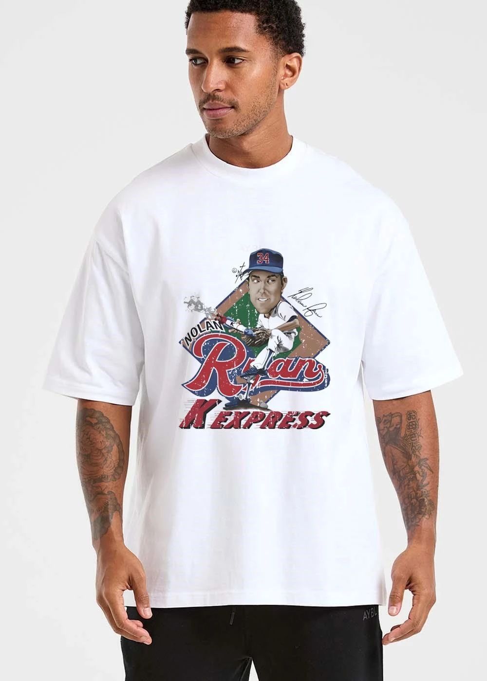 K Express Nolan Ryan Caricature Pitcher Rocket Baseball Diamond Distressed shirt