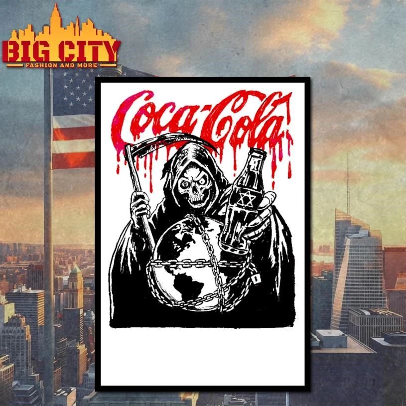 Grim Reaper Chained Globe Coca Cola Bottle Skeleton Horror Graphic Shirt