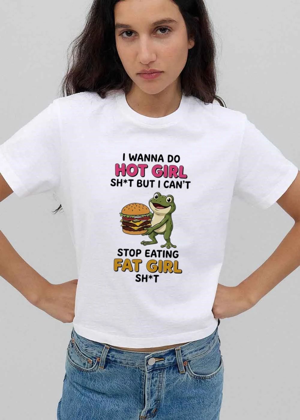 I Wanna Do Hot Girl Shit But Cant Stop Eating Fat Cartoon Frog Holding Cheeseburger shirt