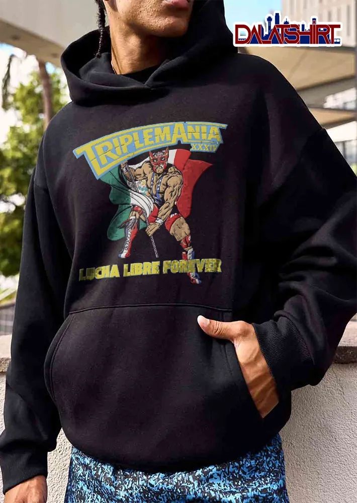 Triplemania Xxxiv Lucha Libre Forever Masked Wrestler Holding Mexican Flag Comic Line Art shirt