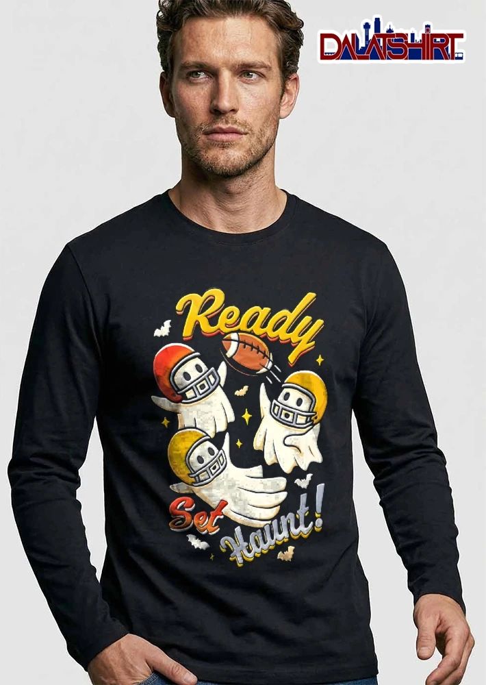 Ready Set Haunt Cartoon Ghosts Helmets Flying Football Bats shirt