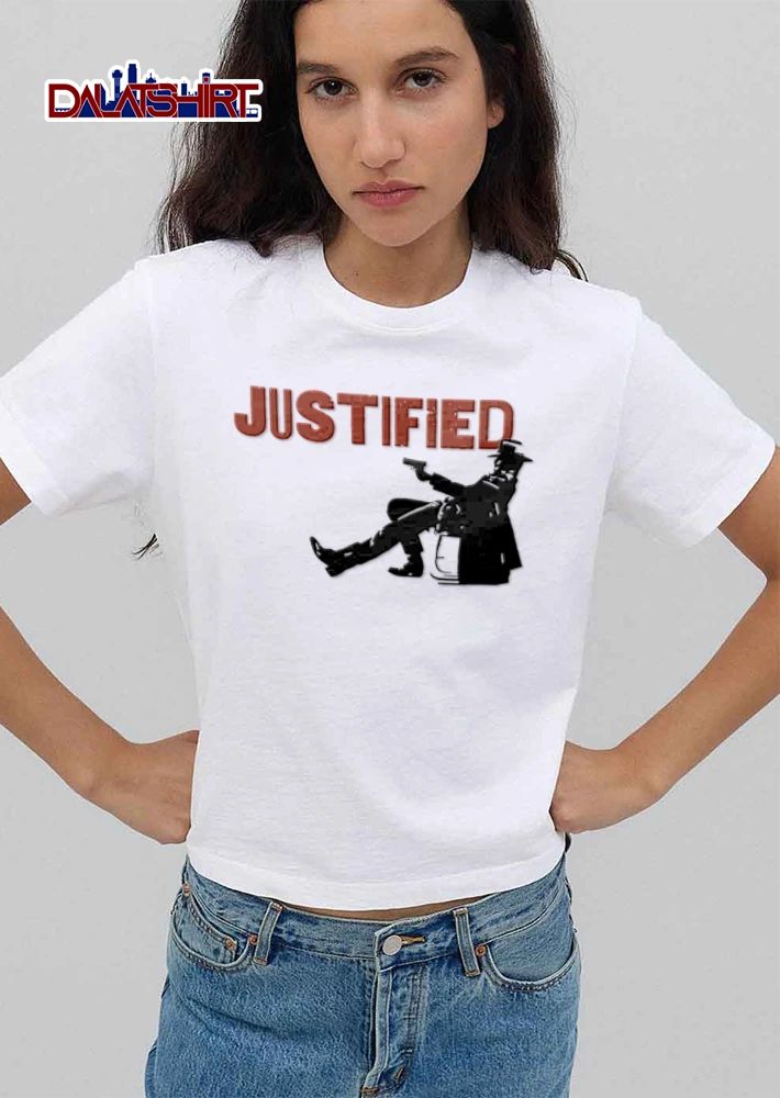 Justified Distressed Cowboy Silhouette Leaning Back Pointing Gun shirt