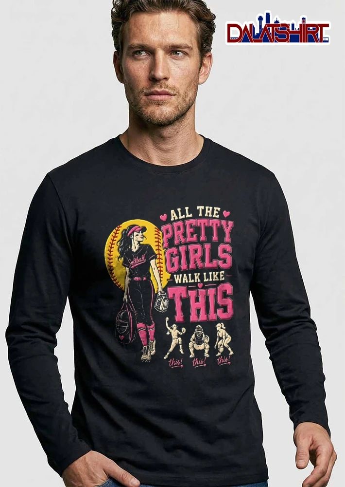 All The Pretty Girls Walk Like This Softball Player Carrying Bag Equipment Vintage shirt