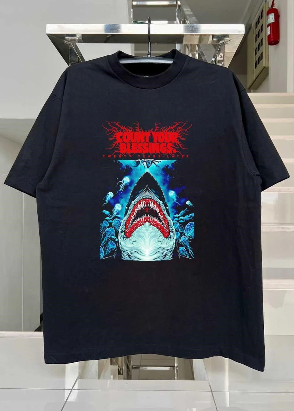 Horror Movie Apparel Count Your Blessings Twenty Years Later Shark shirt