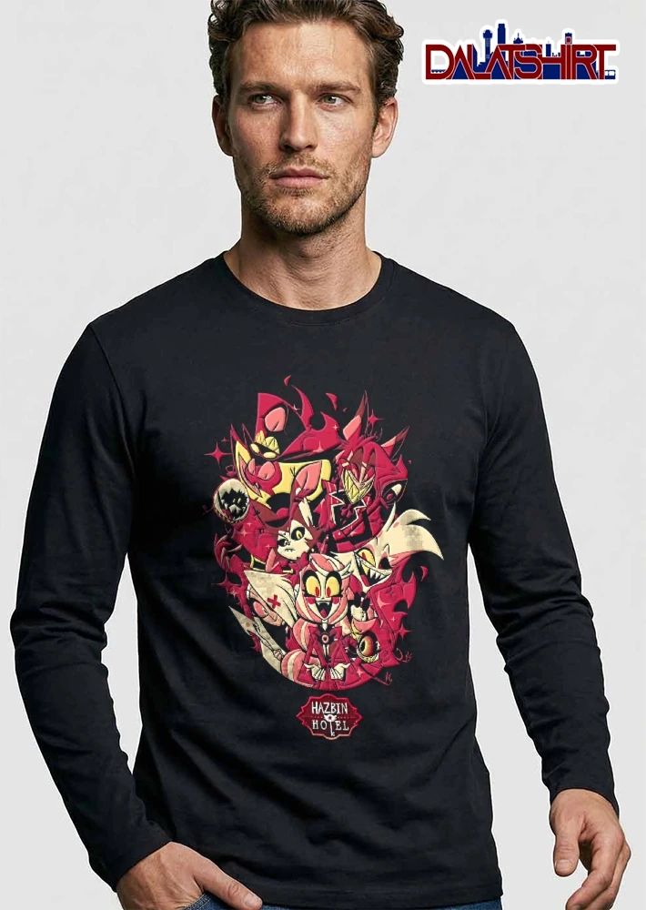 Hazbin Hotel Demon Characters Group Portrait Red Sparkles Cartoon shirt