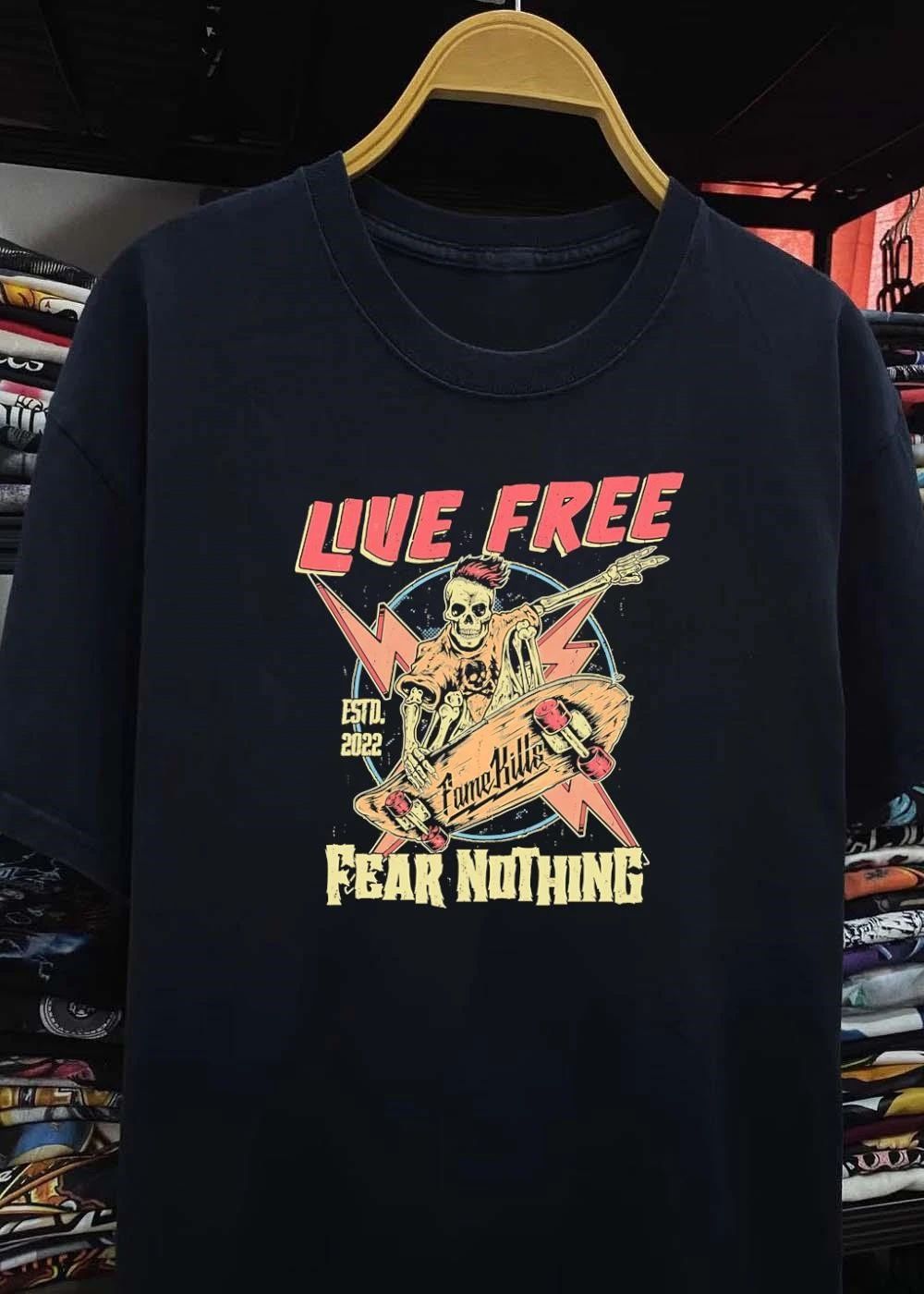 Skeleton Riding Skateboard Live Free Fame Kills Fear Nothing shirt