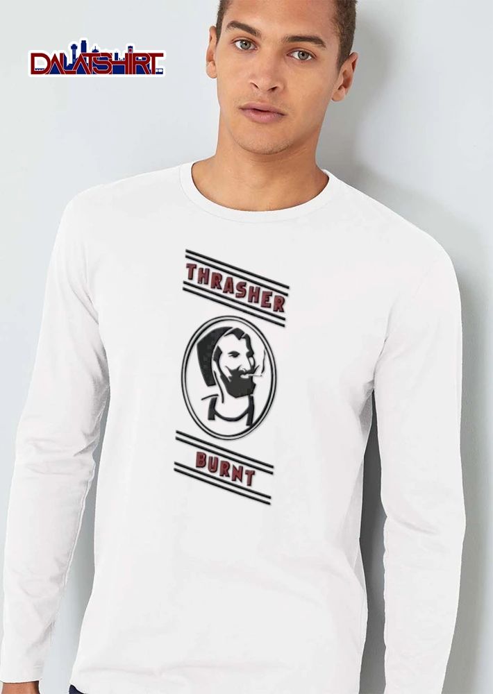 Thrasher Burnt Bearded Man Smoking Cigarette Circle Line Art shirt