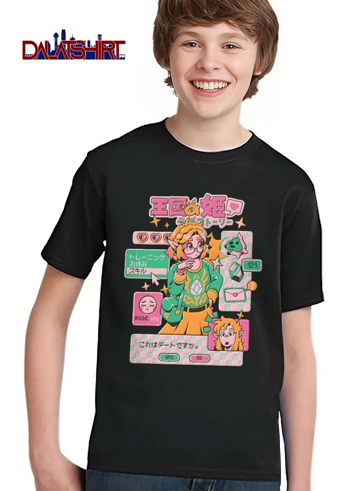 Kingdom Princess Love Story Is This A Date Mood Shy Anime Girl Video Game Ui Retro Cartoon shirt