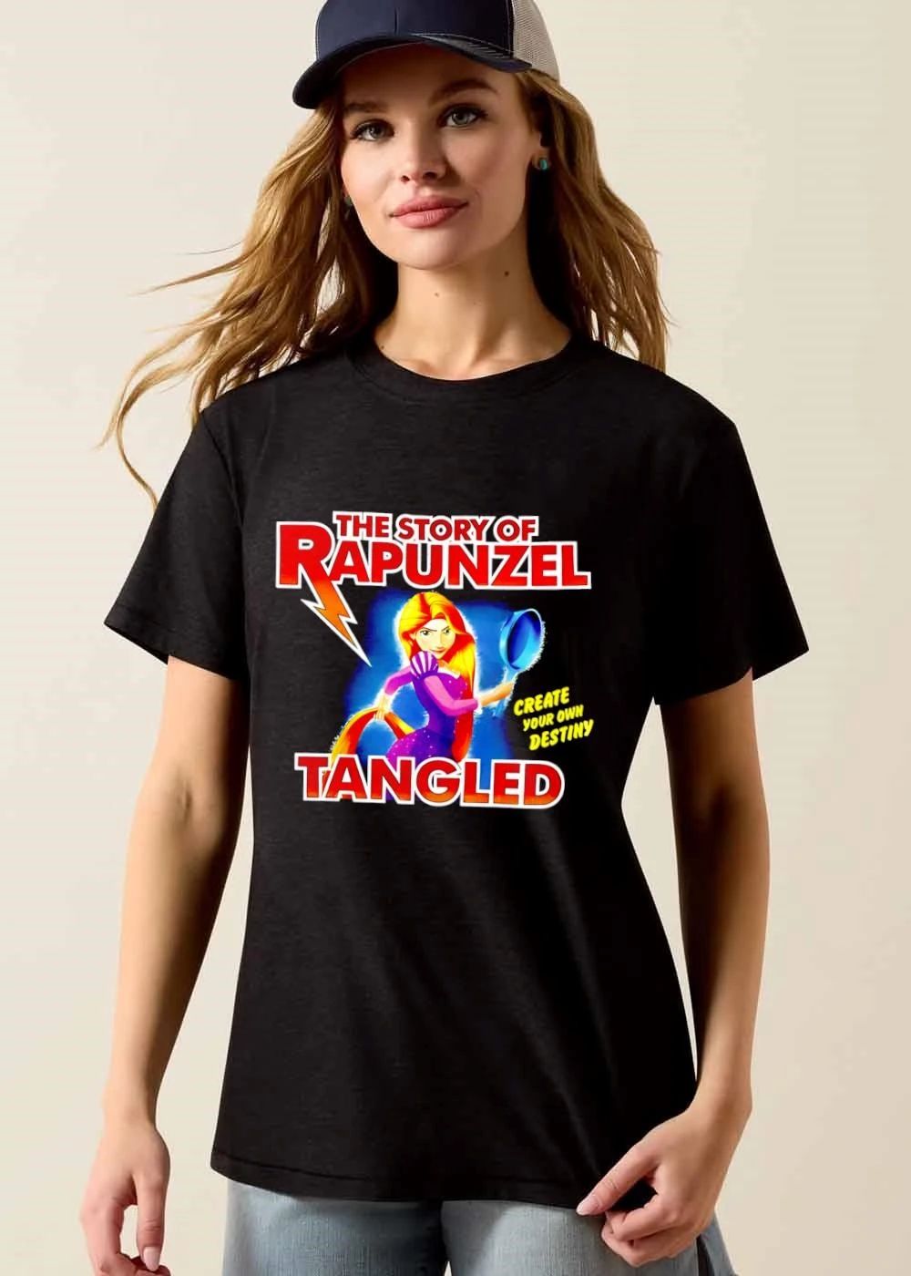 The Story Of Rapunzel Tangled Create Your Own Destiny Princess Holding Frying Pan Blonde Hair Cartoon shirt