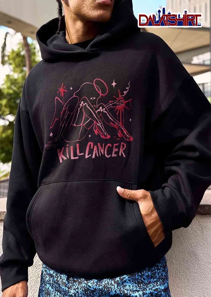 Kill Cancer Pink Winged Angel Halo Smoking Cigarette Line Art shirt