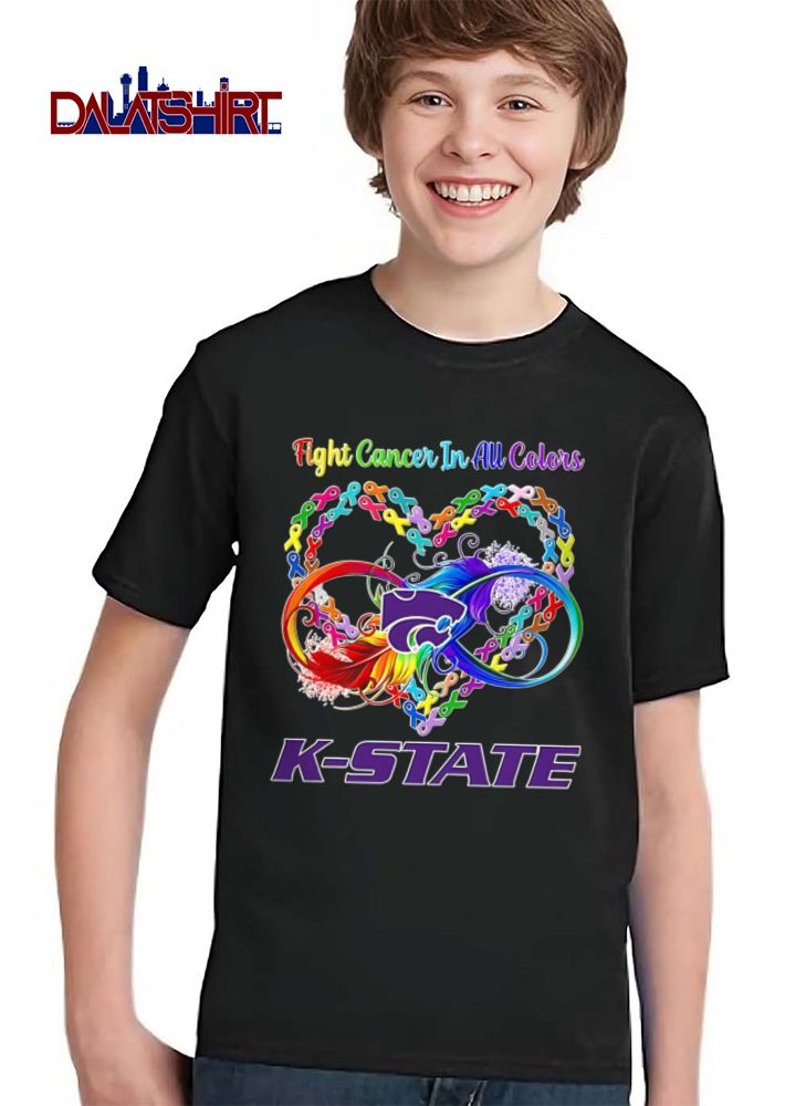 Kansas State Wildcats NCAA Fight Cancer In All Colors Ribbon Heart Infinity Symbol Feather shirt