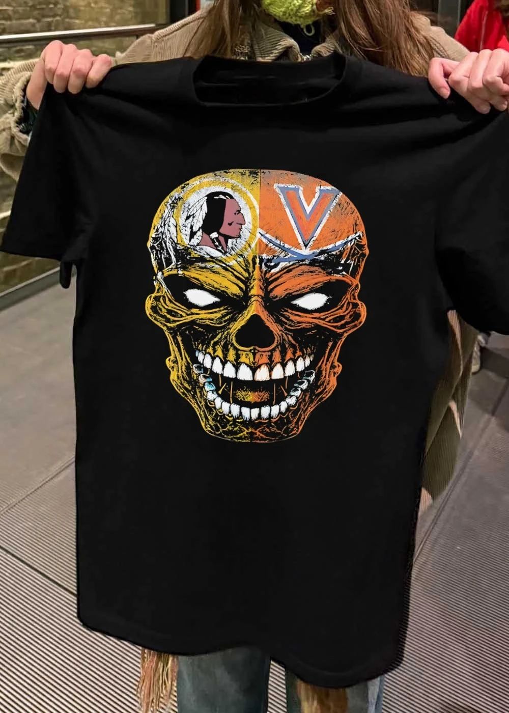 Washington Redskins and UVA Split Face Skull T-Shirt