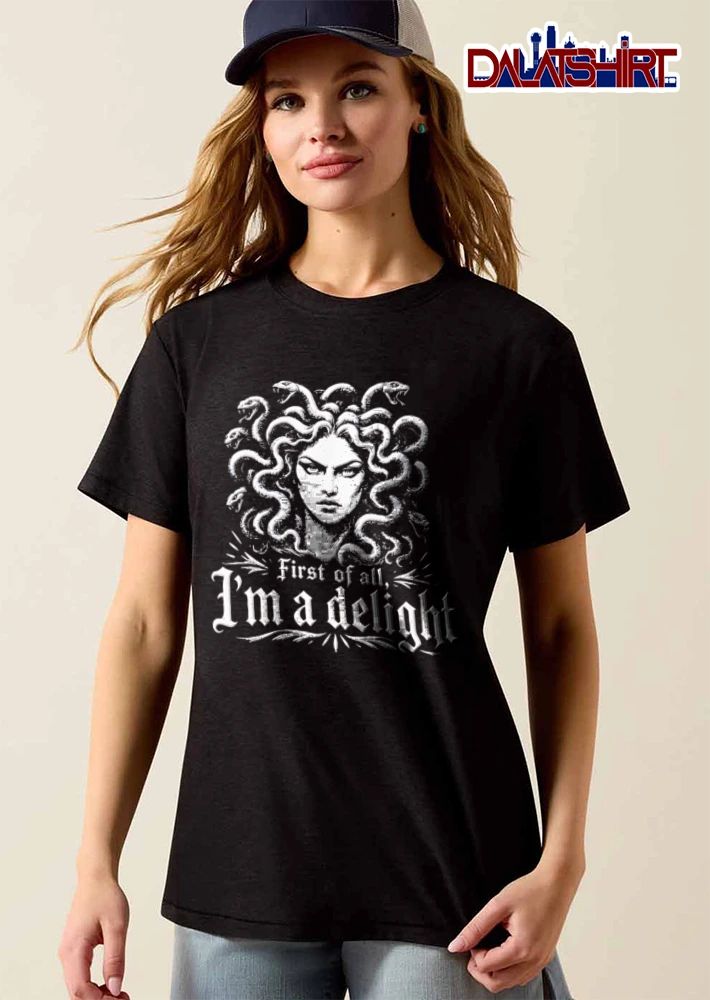 First Of All Im A Delight Medusa Snake Hair Portrait Line Art shirt