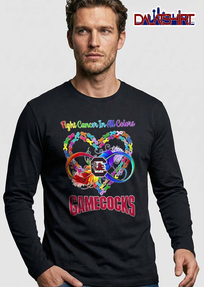 South Carolina Gamecocks NCAA Fight Cancer In All Colors Rainbow Ribbons Heart Infinity Feather shirt