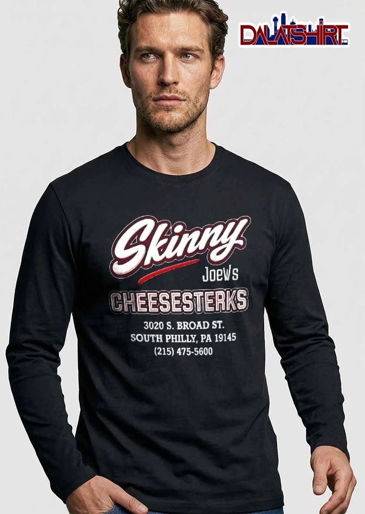 Skinny Joews Cheesesterks 3020 S Broad St South Philly Pa 19145 215 475 5600 Retro Text Logo Red Underline shirt