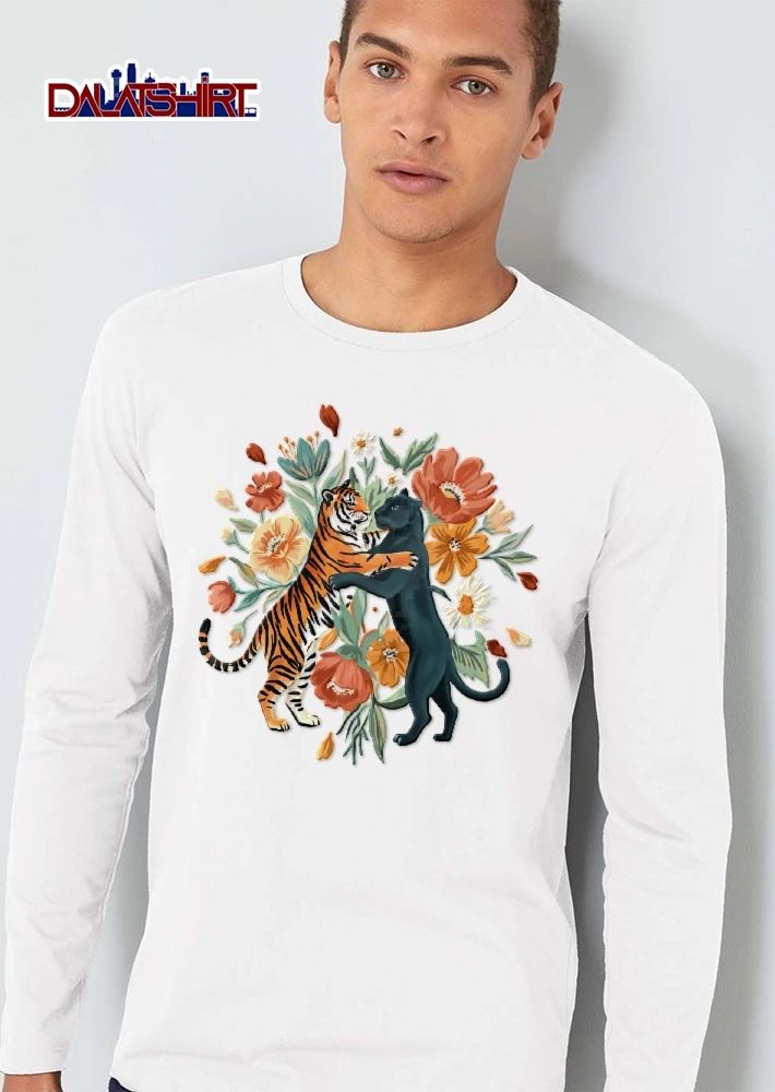 Tiger And Black Panther Hugging Floral Bouquet Watercolor shirt