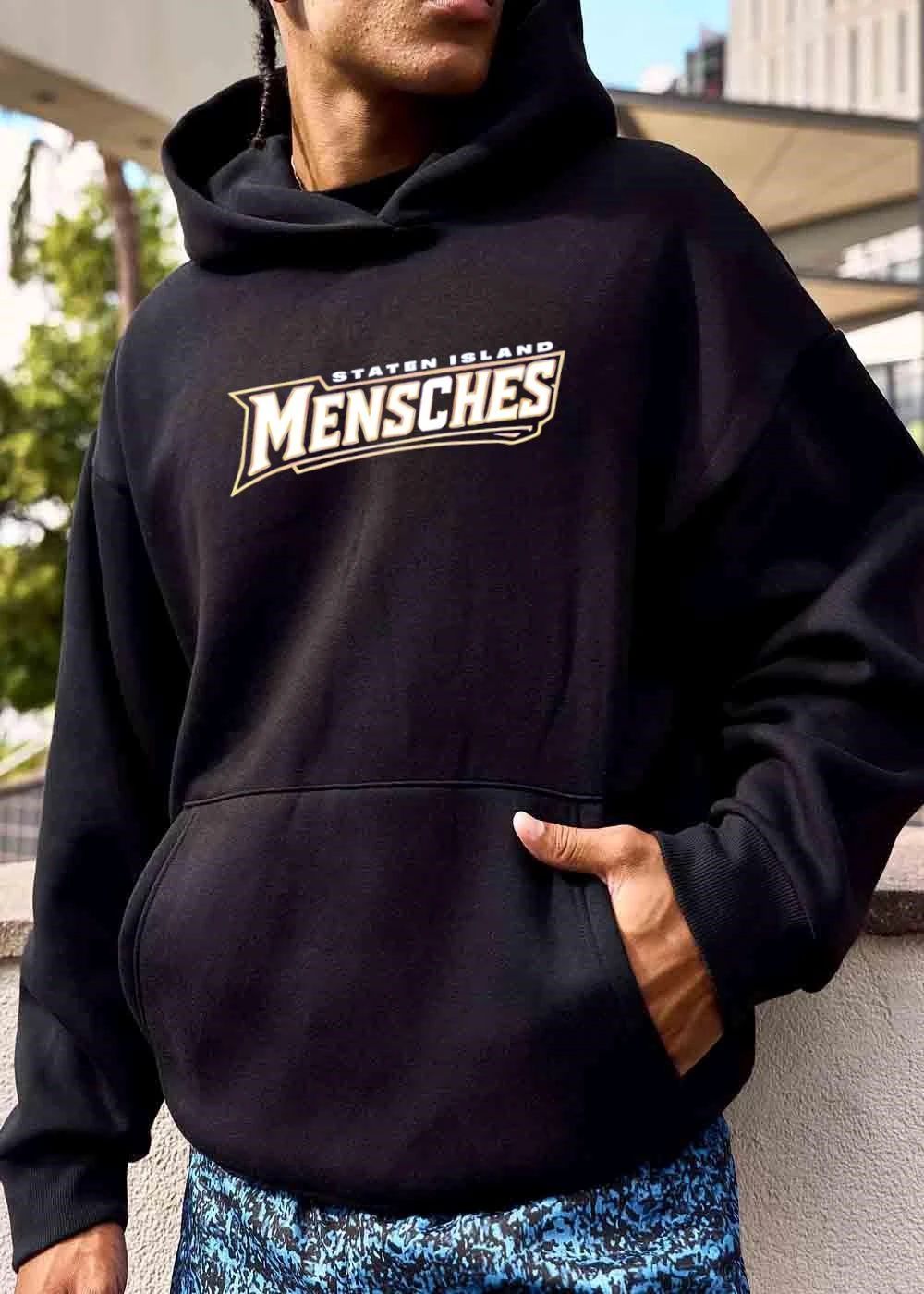Staten Island Mensches Metallic Gold Outline Text Logo Banner shirt