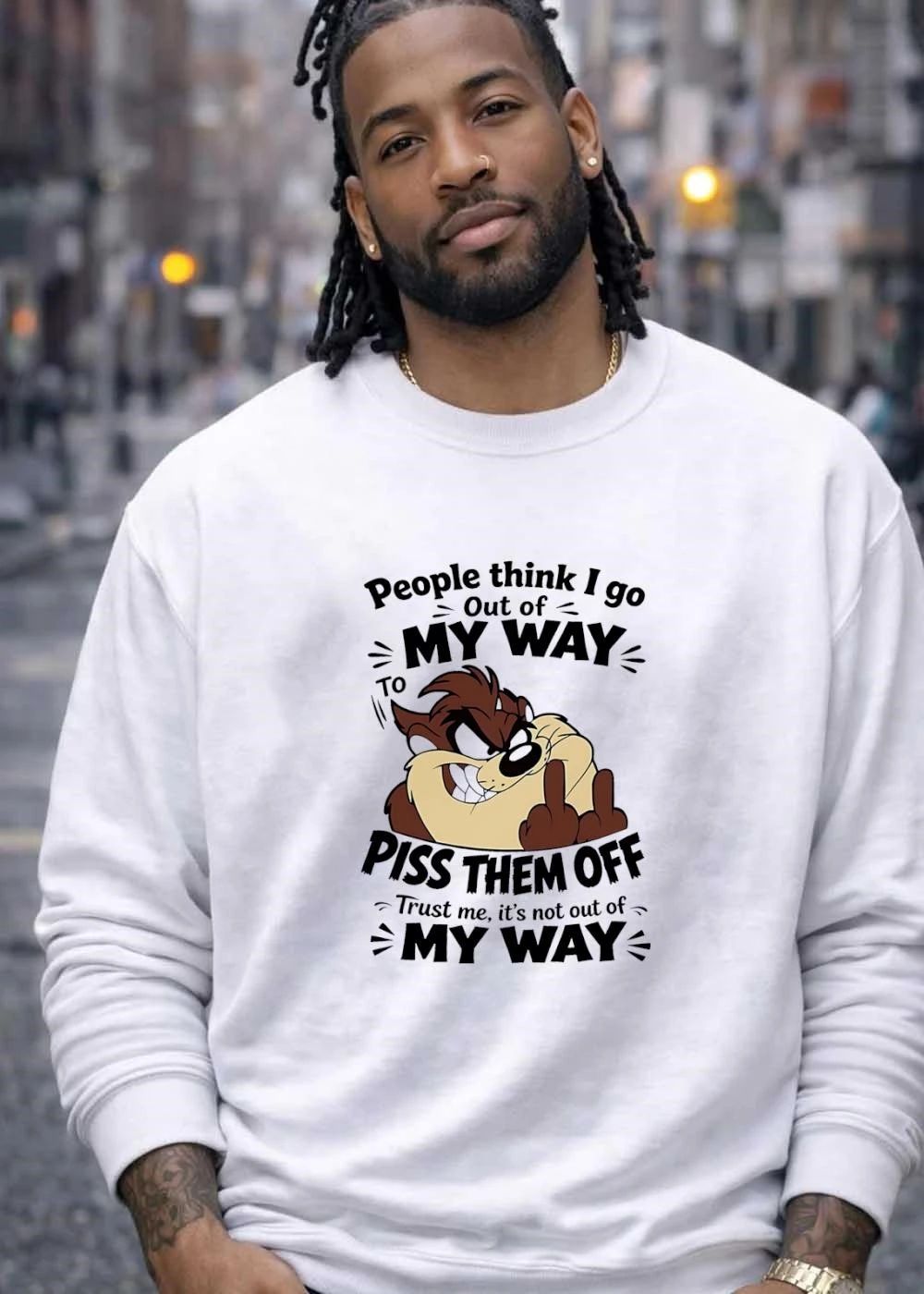 Taz Middle Finger Attitude People Think I Go Out of My Way to Piss Them Off T-Shirt