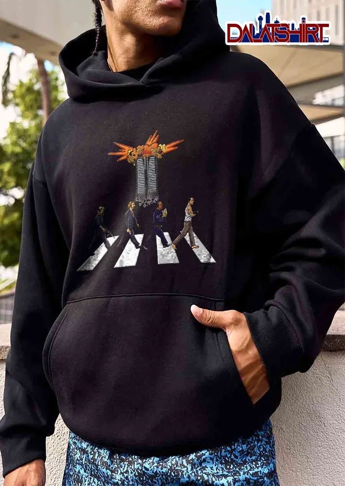 Die Hard Characters Abbey Road Crosswalk Nakatomi Plaza Explosion Cartoon Halftone shirt