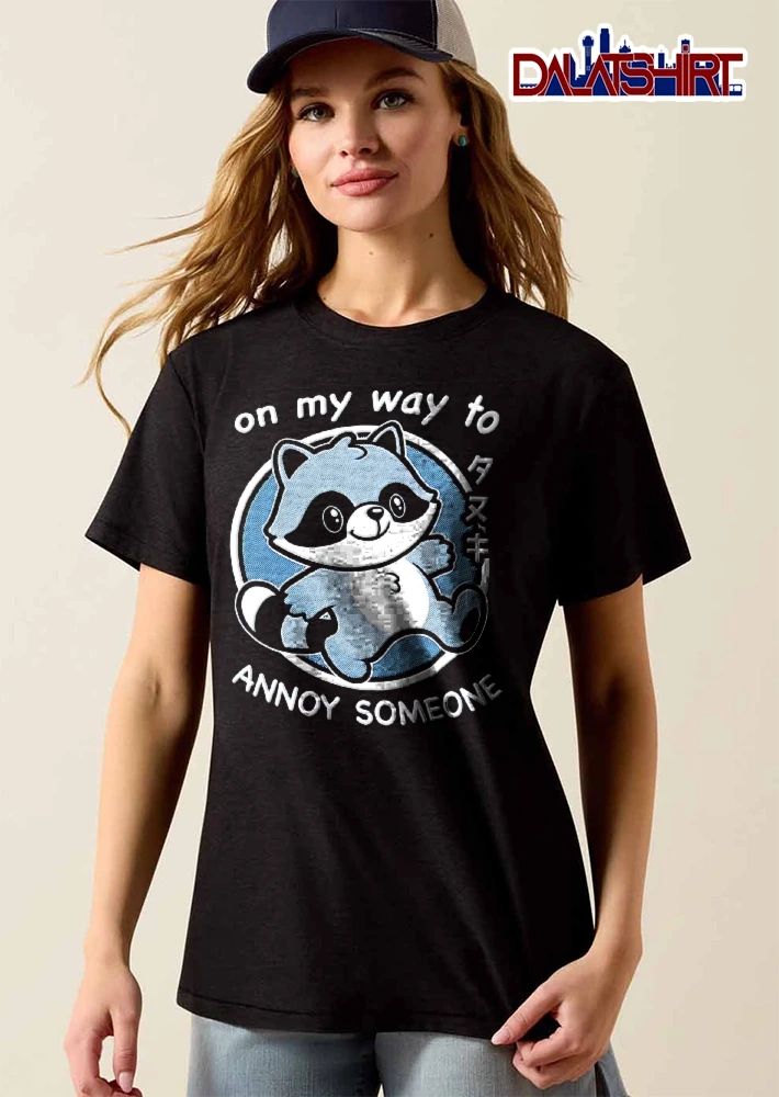 On My Way To Annoy Someone Tanuki Cute Cartoon Raccoon Running Halftone Circle shirt