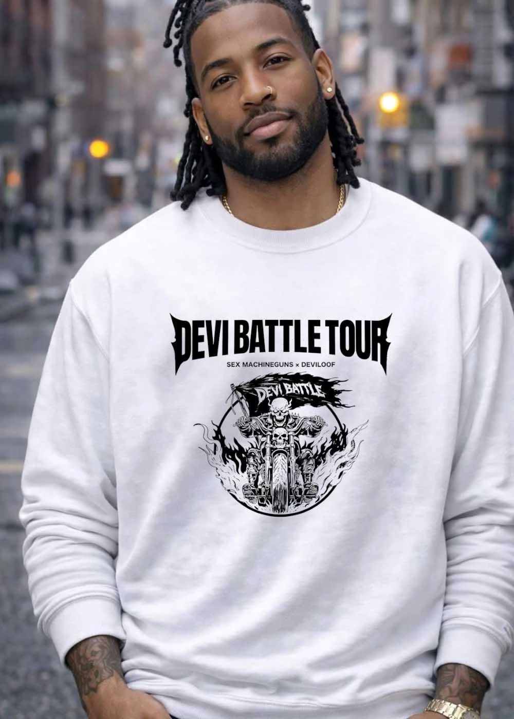 Devi Battle Tour Sex Machineguns x Deviloof Skull Motorcycle T-Shirt
