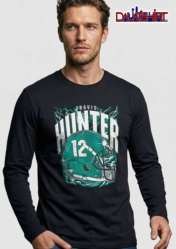 Travis Hunter Green Football Helmet Lightning Bolts Sparkles shirt