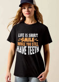 Life Is Short Smile While You Still Have Teeth Bold Typography Distressed Text shirt