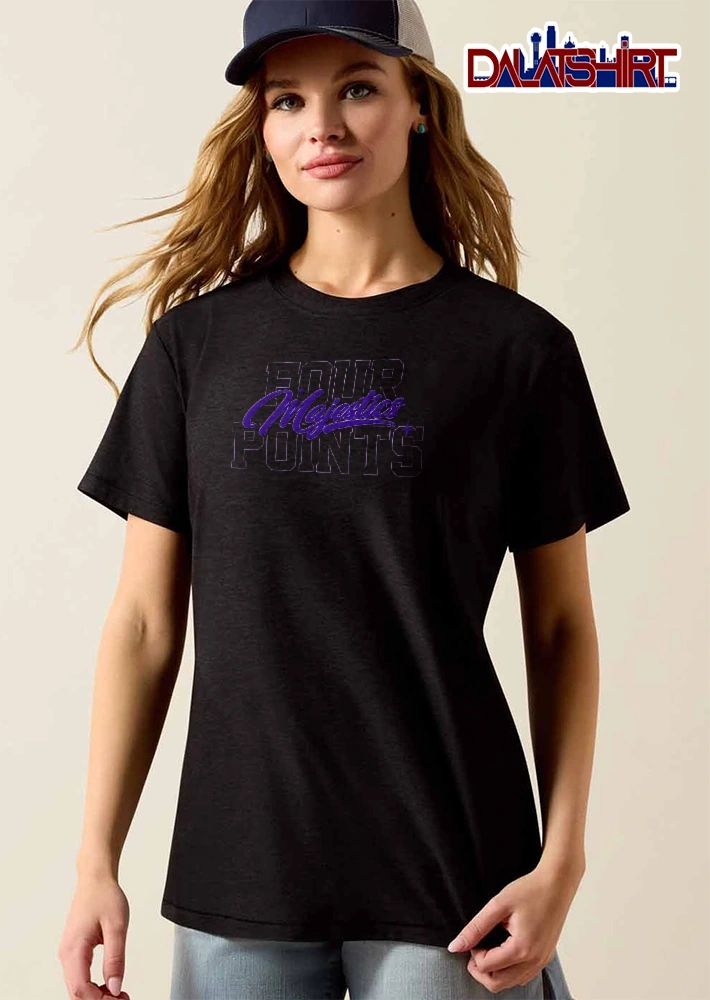 Four Majestics Points Varsity Block Lettering Cursive Script Overlay Sparkles shirt