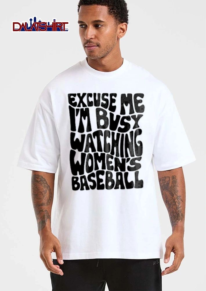 Excuse Me Im Busy Watching Womens Baseball Doodlebymeg Retro Groovy Wavy Typography shirt