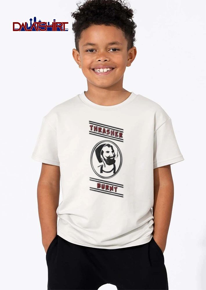 Thrasher Burnt Bearded Man Smoking Cigarette Circle Line Art shirt