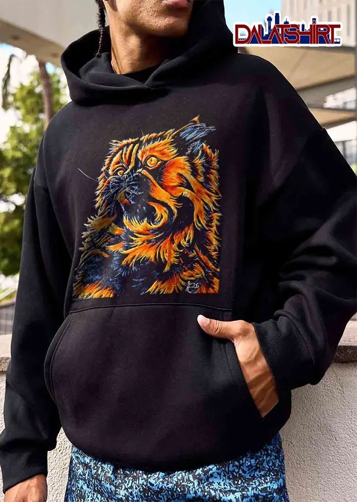 Fluffy Orange Black Tortoiseshell Persian Cat Painting Purple Background shirt