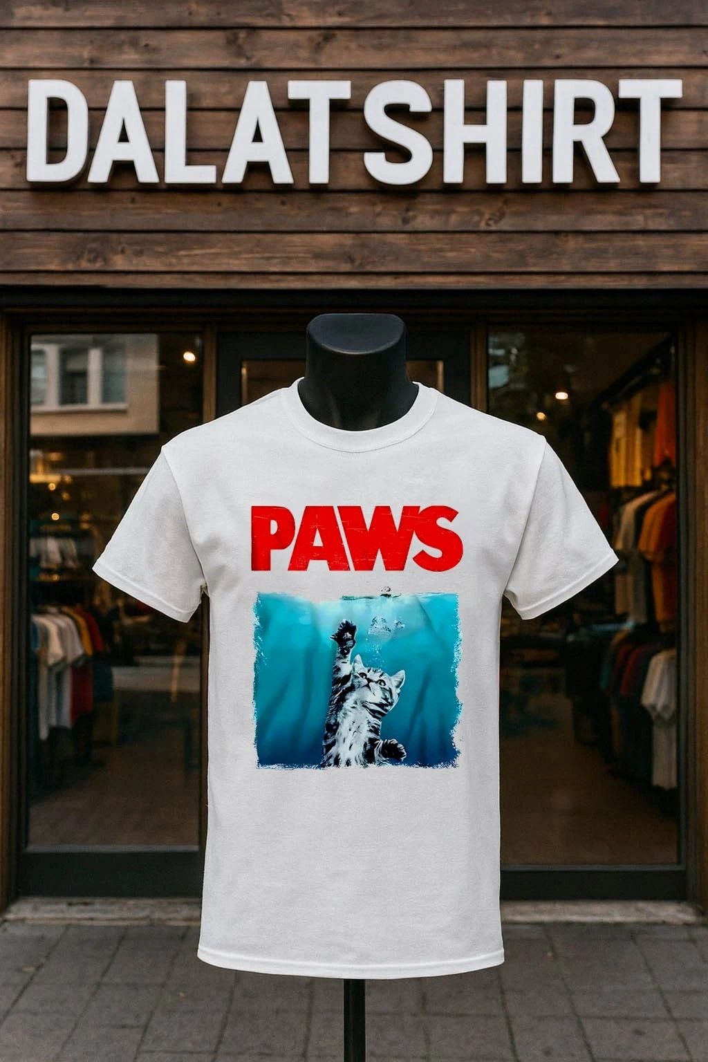 Cat kitten Jaws parody PAWS shirt