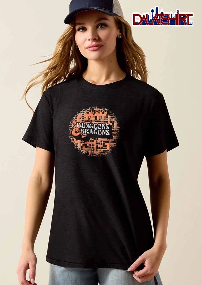 Dungeons And Dragons Distressed Circular Grid Map Orange shirt