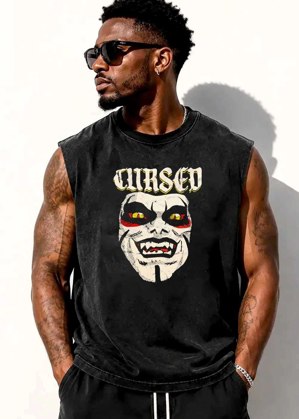 Cursed Distressed Halftone Comic Vampire Face Sharp Fangs shirt