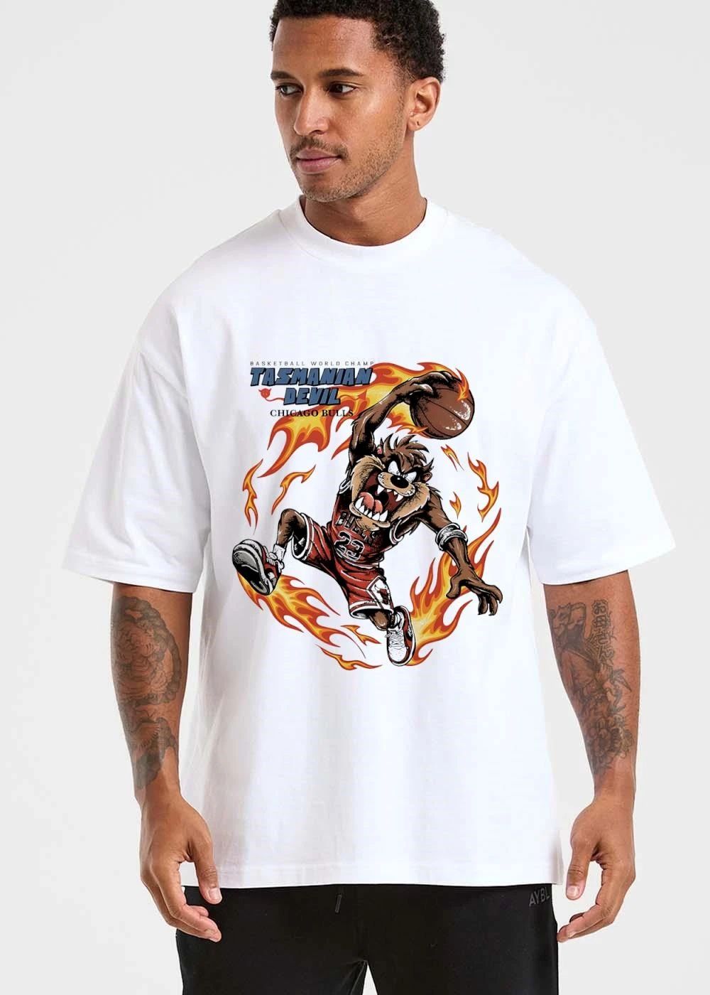 Chicago Bulls NBA Basketball World Champ Tasmanian Devil Cartoon Character Dunking Fire Flames shirt