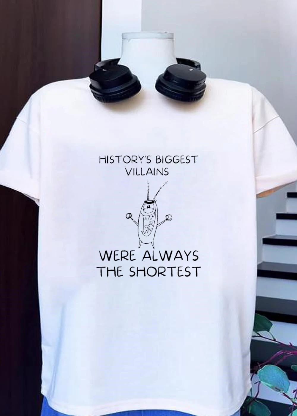 Historys Biggest Villains Were Always The Shortest Plankton Laughing Cartoon Line Art shirt