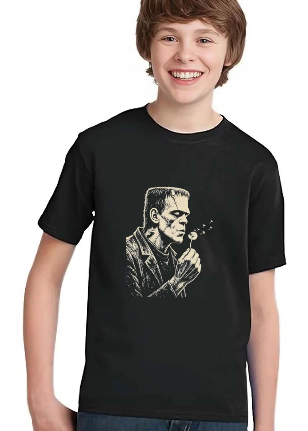 Frankenstein Monster Blowing Dandelion Seeds Retro Line Art Sketch shirt