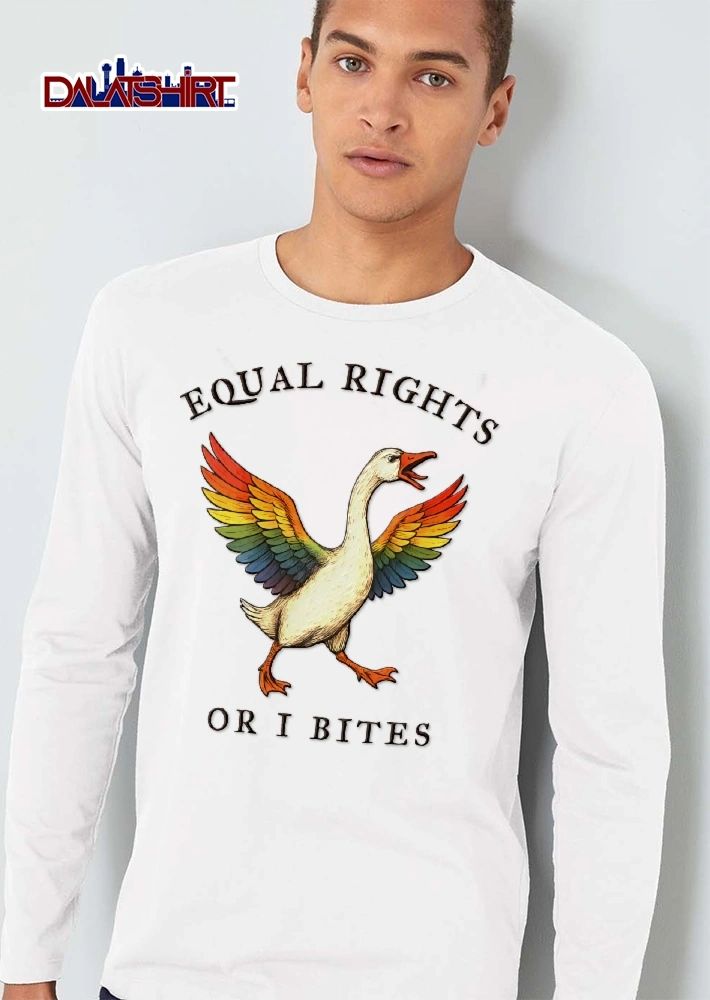 Equal Rights Or I Bites Rainbow Wings Angry Goose Running Line Art shirt