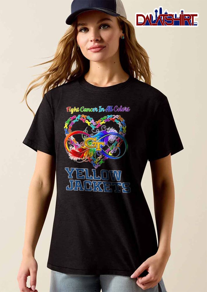 Georgia Tech Yellow Jackets NCAA Fight Cancer In All Colors Heart Ribbon Infinity Symbol Rainbow Feather shirt